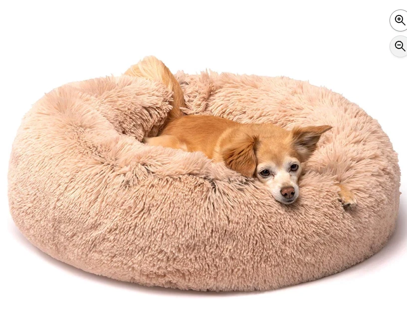 Friends Forever Donut Dog Bed Faux Fur Fluffy Calming Sofa For Small Dogs, Soft