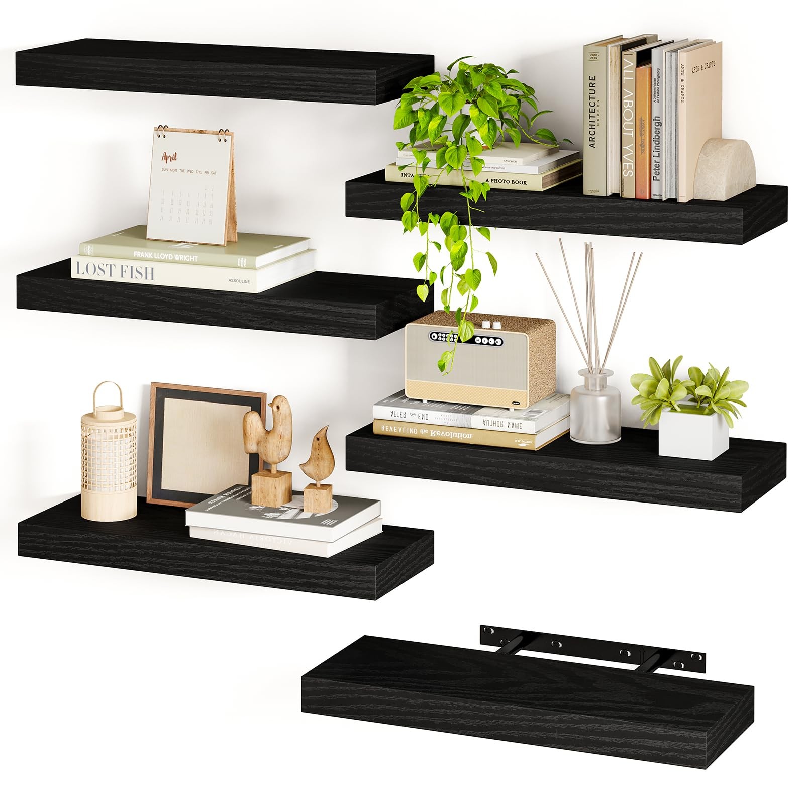 Fixwal 15.8in Black Floating Shelves Set of 6