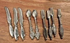 Vintage Miniature Dollhouse Doll House 9pc Silverware Set Knives Spoons Forks