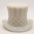 Vintage Milk Glass Top Hat Toothpick Holder White Stars & Stripes Uncle Sam