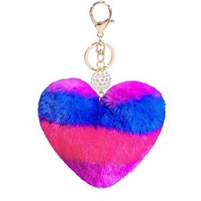 Women's Heart Faux Fur Pom Pom Key Chains Bag Accessory Puffball Multicolor-b