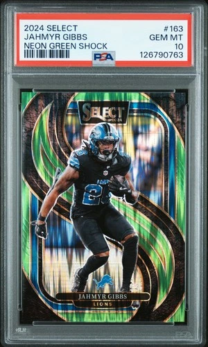 2024 Panini Select Jahmyr Gibbs Neon Green Shock /499 PSA 10
