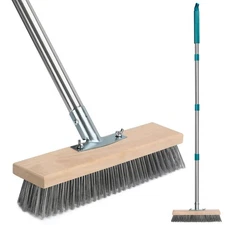 Stainless Steel Deck Scrub Brush with Long 53" Handled, Blue and Silvery 
