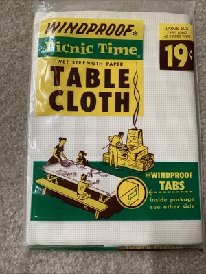 Windproof Disposable Picnic Time Table  Cloth VTG Large 7  Long 40  Wide NOS