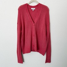Michael Stars Sz Large L Pink Wool Blend Open Knit Cozy V-Neck Cardigan Sweater