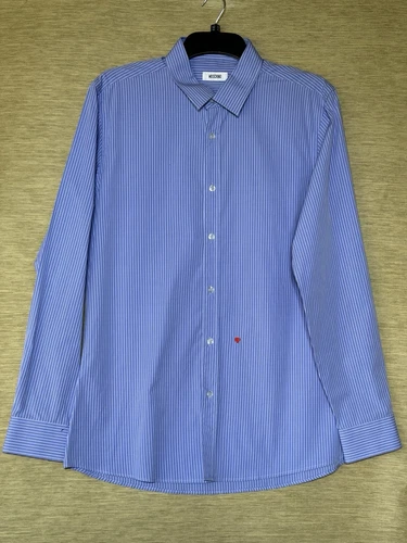 Camicia Moschino uomo 16 41 blu e bianca a righe maniche lunghe cotone rosso cuore