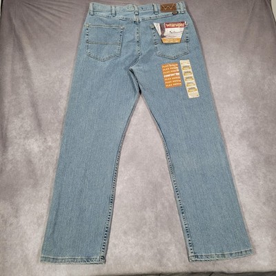 Wrangler Comfort Flex Jeans Mens 34x32 Blue Light Wash Relaxed Straight Western
