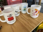 New ListingSet Of 4 Vintage Peanuts Snoopy Milk Glass Mugs - Fire-King Anchor Hocking