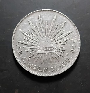1892 Mexico 8 reales Ca MM silver coin/moneda de plata