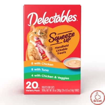 Delectables Squeeze Up Cat Treats - Vegetable, Chicken & Tuna - 20ct/10oz