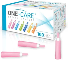 ONE-CARE Safety Lancets, 30G x 1.5mm, Push Button Activation, Gentle, Pre-Loaded