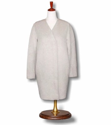COS sz 2 Collarless Cocoon Coat Light Beige Mohair Alpaca Jacket