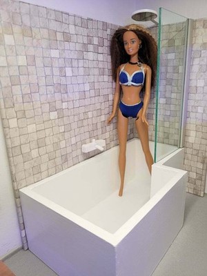 Barbie Puppengröße Holz Badewanne und Duschwand Set für Puppen im Maßstab 1:6