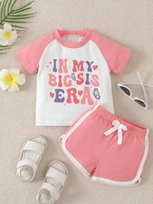 Letter Graphic Tee and Shorts Set