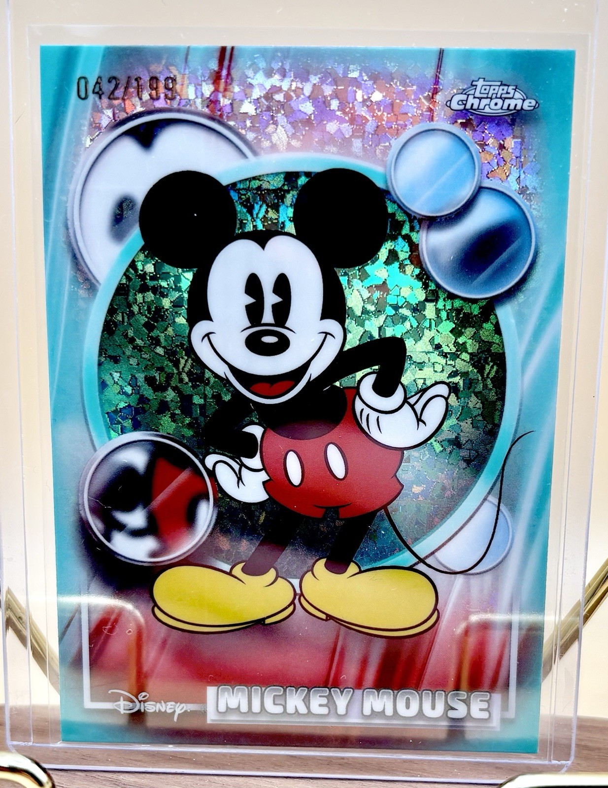 Topps Chrome 2026 Disney Mickey Mouse /199 “Aqua Mini-Diamond” Refractor 