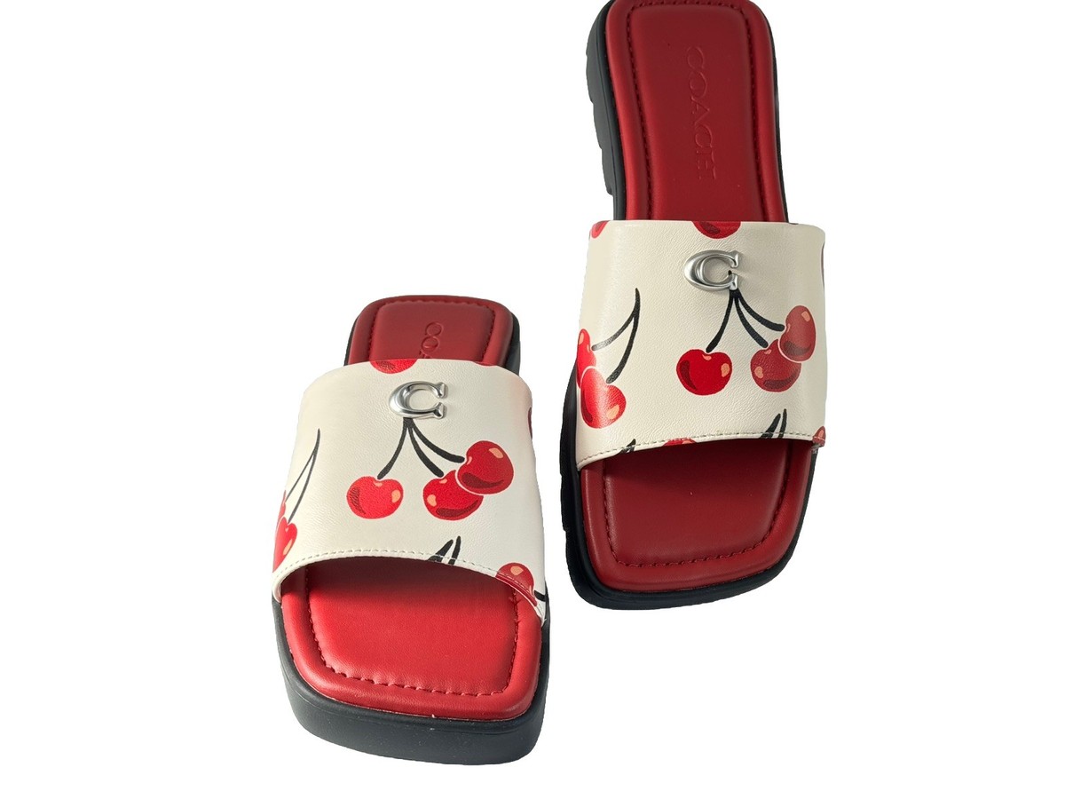 COACH Florence CHERRY PRINT C Lug-Sole Slip-On Slide Sandals CZ363