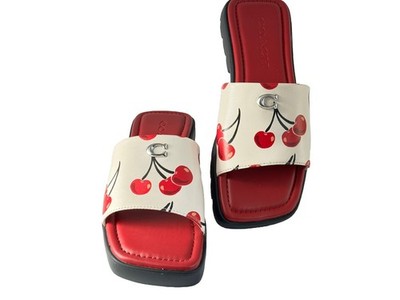 COACH Florence CHERRY PRINT C Lug-Sole Slip-On Slide Sandals CZ363