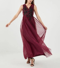 BCBGMAXAZRIA Floral Applique Tulle Gown Sleeveless Long Dress Sz 14-*Cut hem
