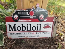 Vintage 1950s Mobiloil Double Sided Flange Advertising Sign 14" X 10"....