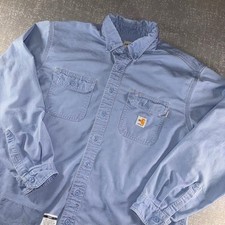 Carhartt FR Flame Resistant Blue Work Shirt HRC 2 Button Down Long Sleeve L/XL