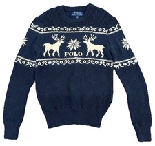 Polo Ralph Lauren Boys Sweater Size 8 Navy Christmas Deer Snowflake Knit