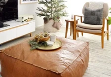 Leather Square Handcrafted Moroccan Ottoman Boho Genuine Pouffe Unstuffed