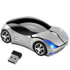 Silver Car Shaped Wireless Computer Mouse 2.4G USB Receiver 1600 DPI