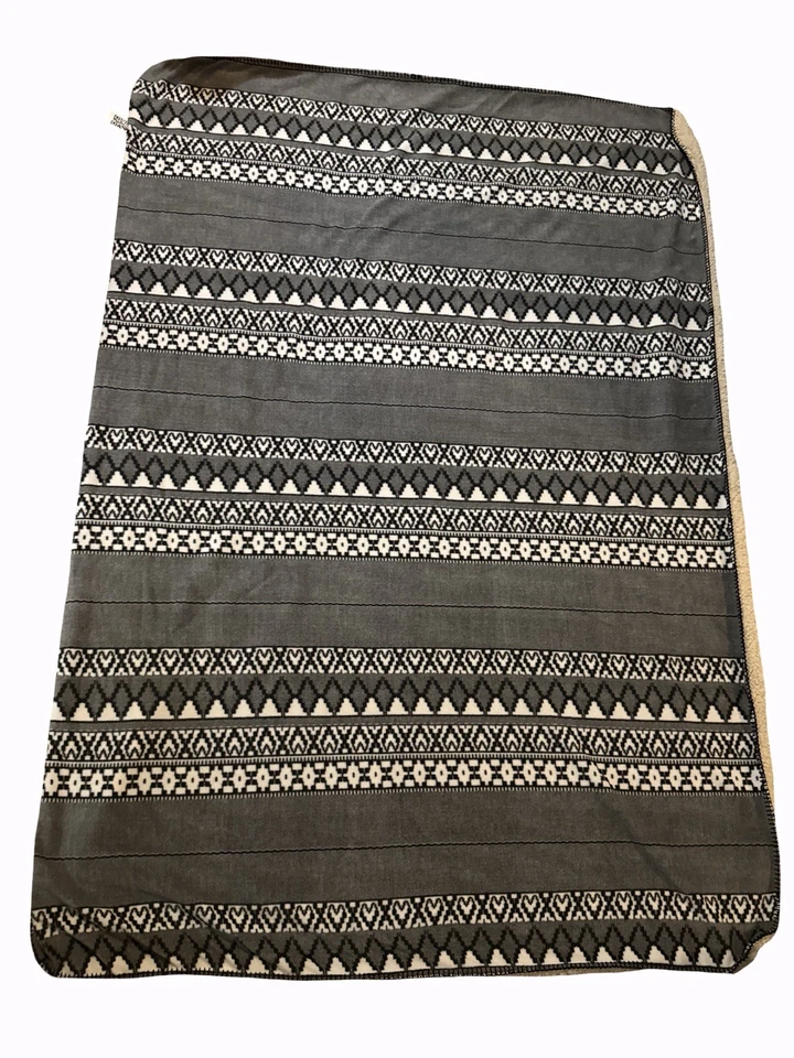 Heinemo Home Gray & Cream Sherpa Fleece 50”x70” NEW - Image 3 of 4