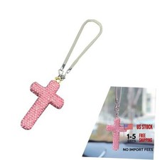 Bling Cross Car Hanging Accessories Crystal Rhinestone Rear View Mirror Pink