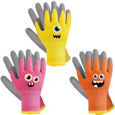 3 Pairs Kids Gardening Gloves Children Yard Work Gloves Breathable Rubber Coa...