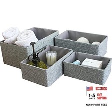 Storage Baskets Set 4 - Stackable Woven Basket Paper Rope Bin, Storage Gray