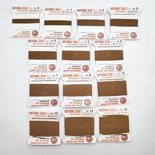 Beige Natural Silk Thread w Needle 2m Size 0-16 Pearl Stringing Cord German Made