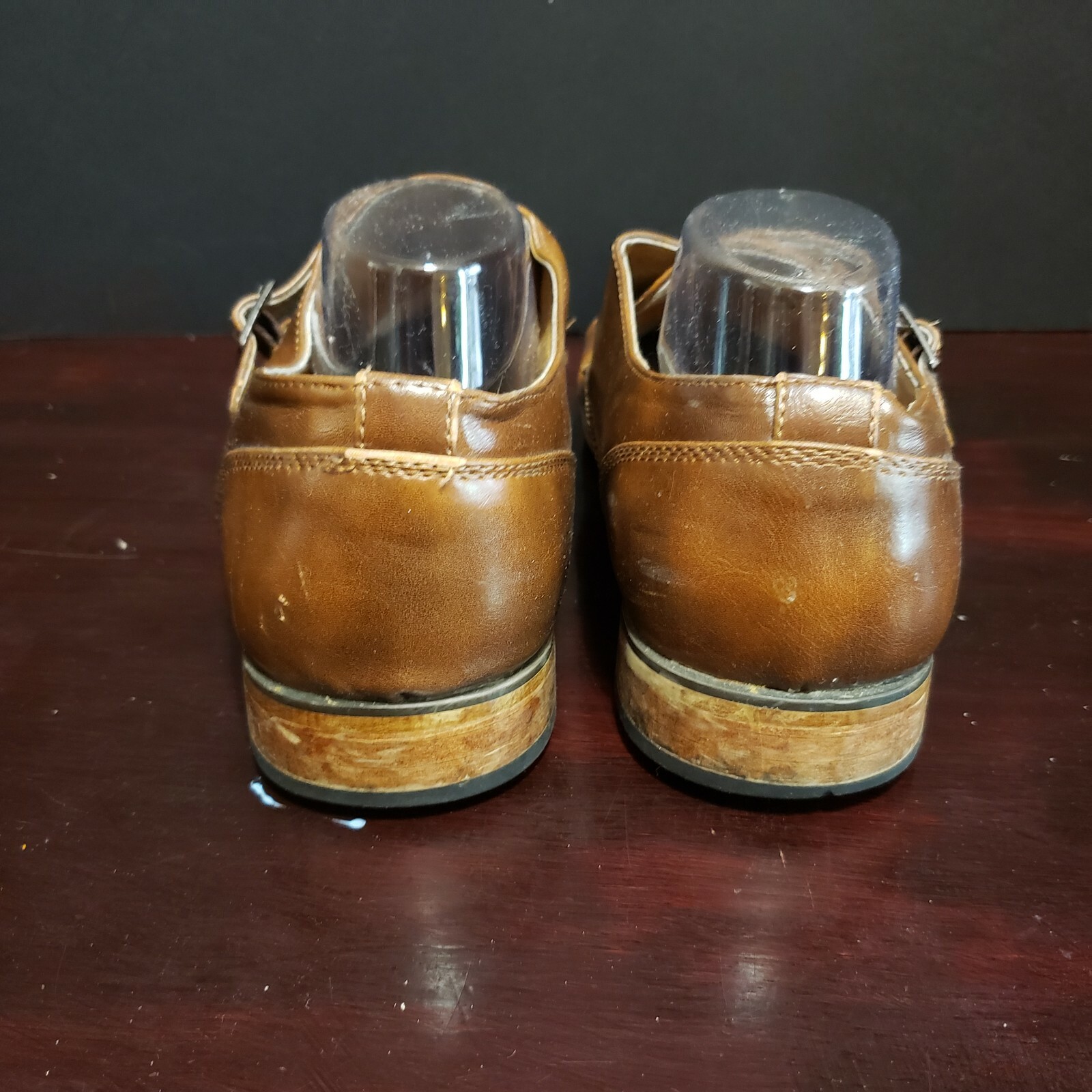 SAOLA Scarpe eleganti da uomo Joseph Abboud British Cognac Tan Monk Strap punta alare. Taglia 12 M