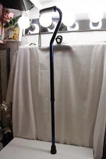 Adjustable Height Offset Handle Cane Dark Blue Comfort Foam Grip ,Strap