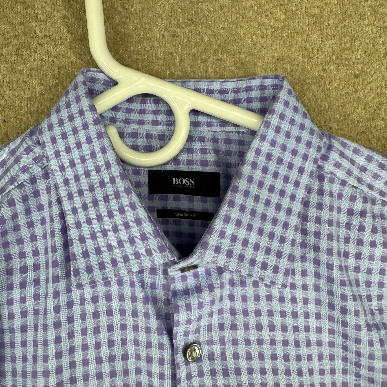Hugo Boss Sharp Fit Men's Size 16.5-34/35 Purple Check Cotton Dress Shirt thumbnail 11
