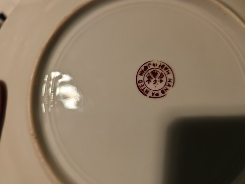 2 Salad Dessert Saucer Plates - Made in JAPAN ~ Abstract Blue Bird White Flowers - Picture 12 of 13