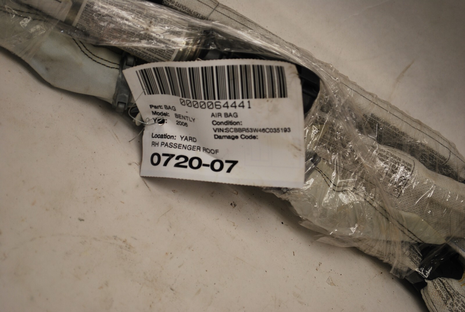 2006-2012 BENTLEY CONTINENTAL FLYING SPUR RIGHT CURTAIN AIR BAG SRS SAFETY OEM