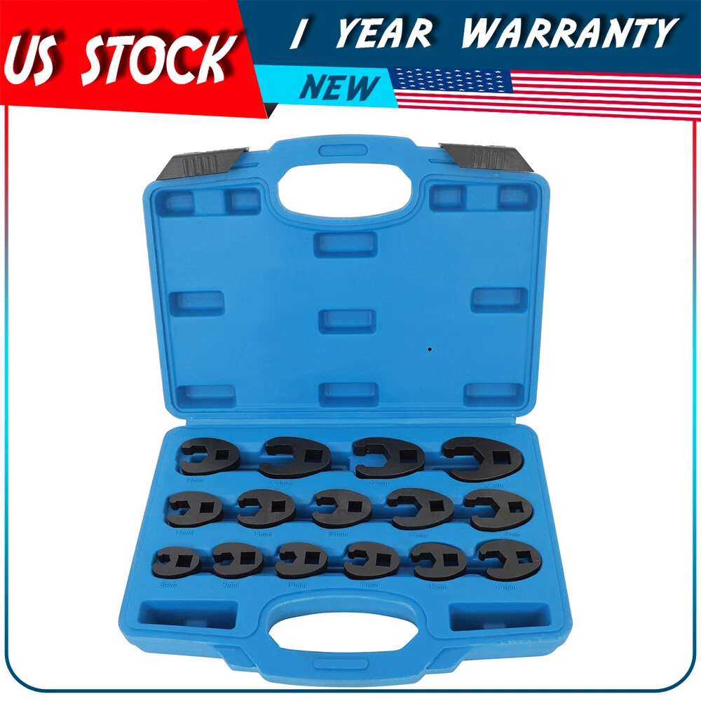 Crow foot Flare Nut Wrench Set 3 8 1 2in Drive Ratchet Extension Large Tool 15pc