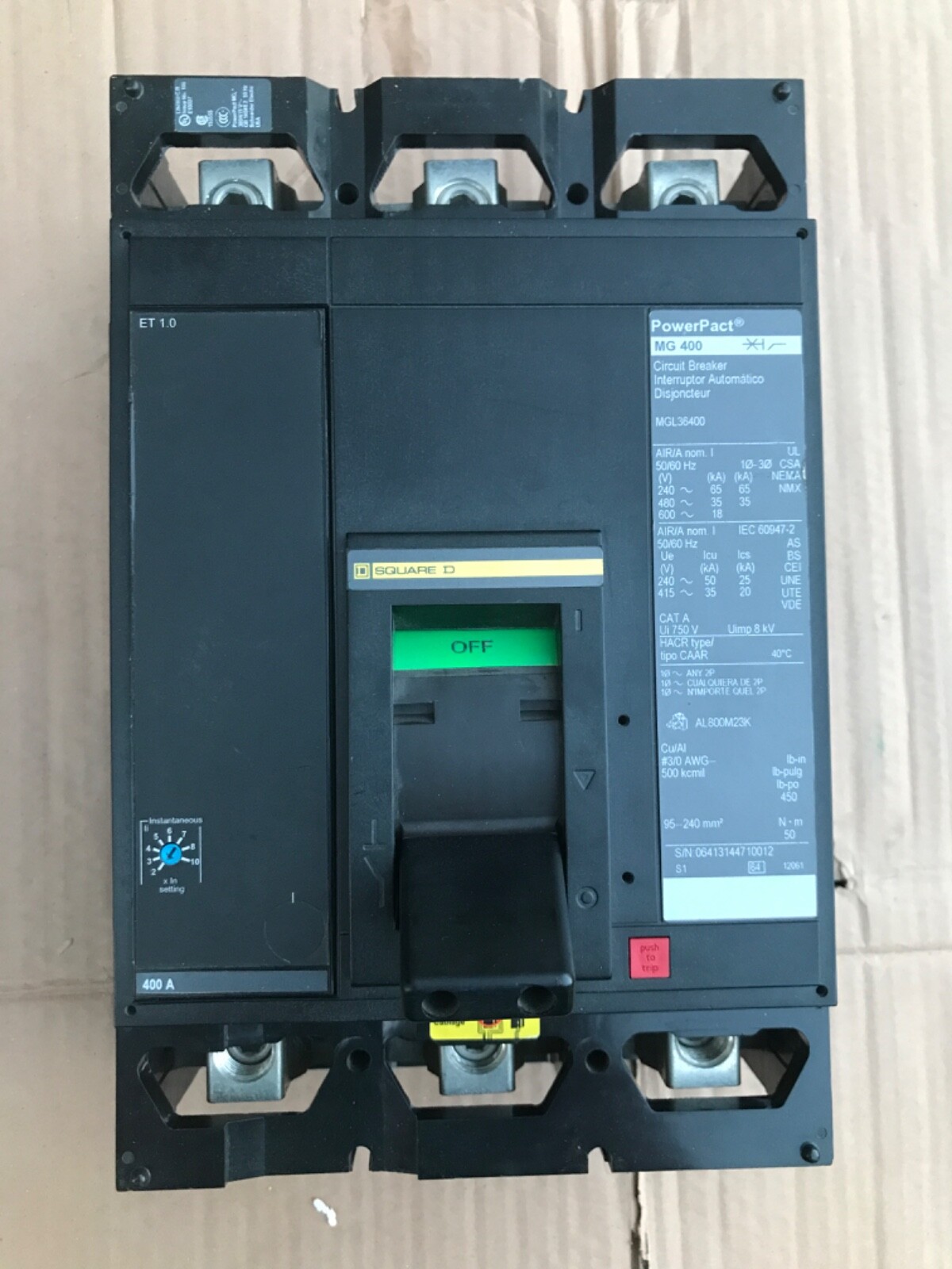 Square D MGL36800 Electric Molded Case Circuit Breaker 600V Black