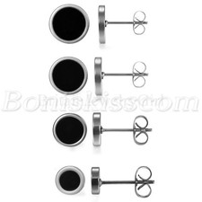 2pcs Men's Women's Stainless Steel Round Screw Back Pierced Ear Studs Earrings
