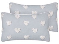 Dekokissen 2Er Set Baumwolle Grau / Weiß 30 X 50 Cm Mit Herzen Bestickt Gazania