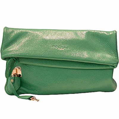 Rochas Handtasche Clutch Grün Klein, Baguette, Reißverschluss, Leder