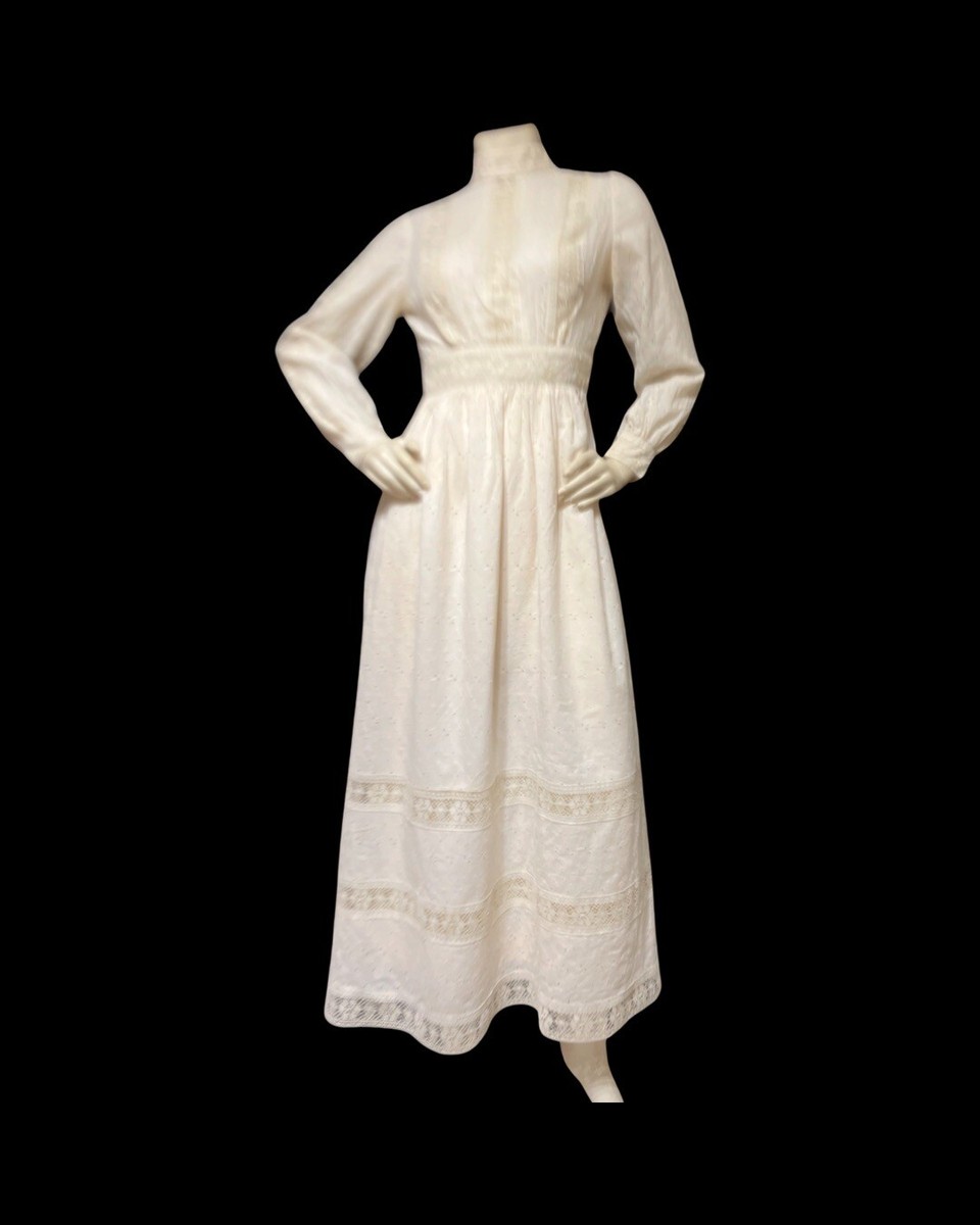 希少　US VINTAGE 70's プレーリードレス　ヴィクトリアンドレス Vintage 70s Dress Eyelet Prairie Dress BOHO WEDDING S 1970s MAXI