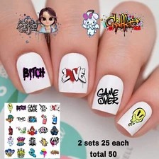 Graffiti Waterslide Nail Decals Set Of 50 Bonus & Instructions