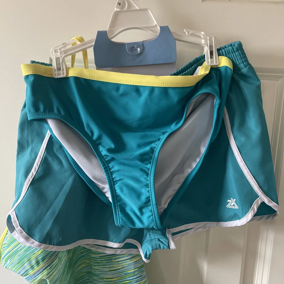 NUEVO CON ETIQUETAS Zero Xposur Niñas 3 Tres Piezas Traje de Baño Tankini Pantalones Cortos Talla 16 Verde Foto 2 de 3