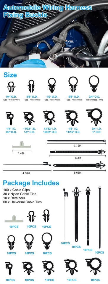 Surtido de clips de arnés de cables de nailon de 200 tamaños para GM Foto 2 de 4