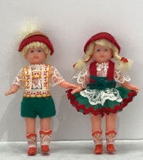 Vintage German Bavarian Boy Girl Doll Hard Plastic Christmas Ornaments 5.5