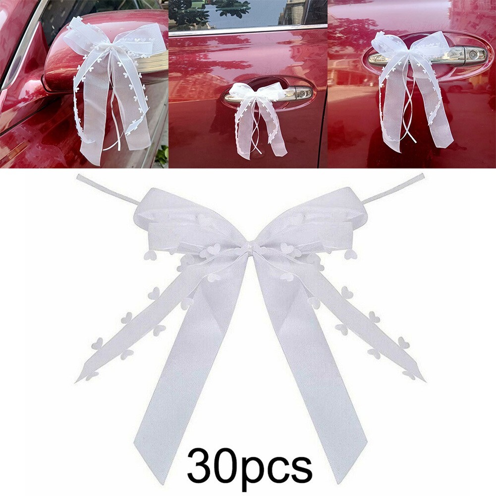 Dreamy White Ribbon Bows for Wedding Cars Chairs Party Decor 30 Pieces