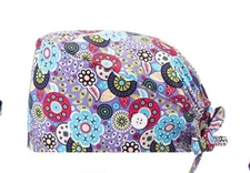 SATINOIR Purple Scrub Cap Doctor Nurse Bouffant Hat Adjustable Head Cover Flower