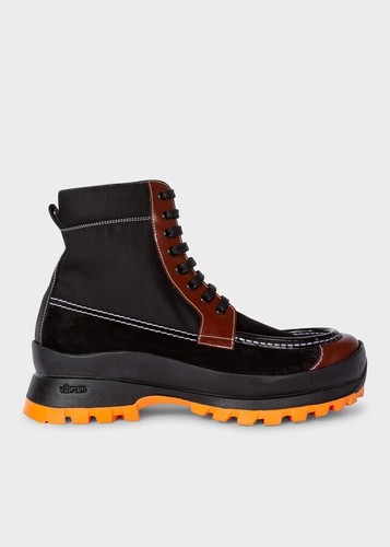 Paul Smith Brutus Men's Leather Vibram Combat Ankle Boots Black Brown Size UK 8